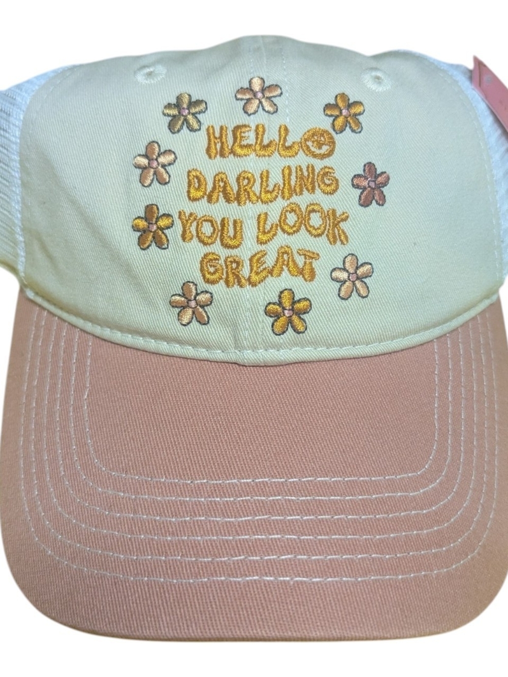 Simply Southern Embroidered Cap 'Hello Darling You Look Great' Pastel Floral